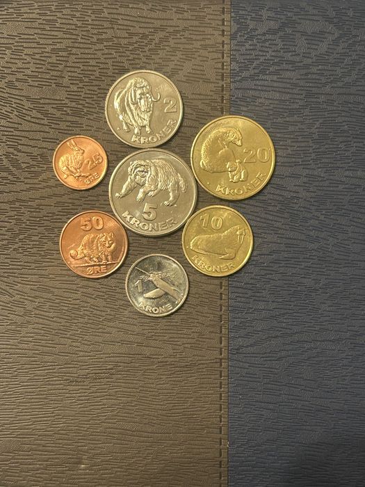 набір 7 монет 25 50 руда 1 2 5 10 20 крон 2010 Гренландія монети