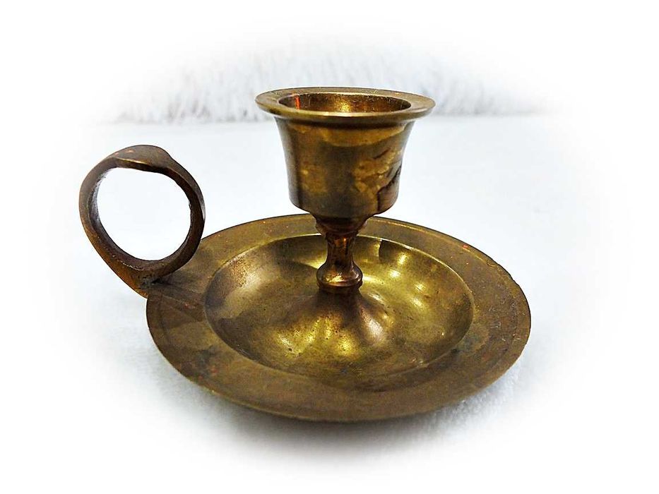 Stary świecznik z kagankiem 4cm z mosiądzu Mosiądz