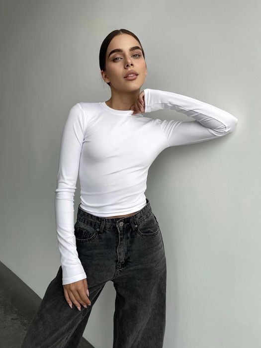 Лонгслів жіночий білий з мікродайвінгу кофта женская спортивная 10307