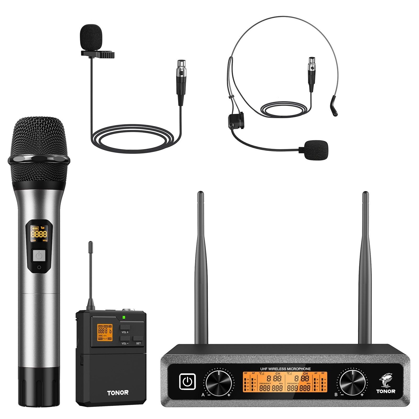 System mikrofonów bezprzewodowych UHF TONOR TW821 z metalowymi mikrofo
