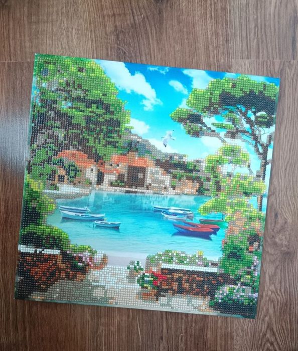 Haft diamentowy, obraz - łódki