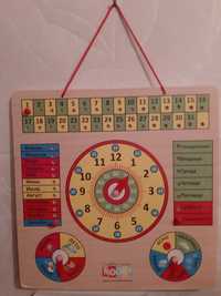 Календарь, часы,  развивающая игра, деревянная