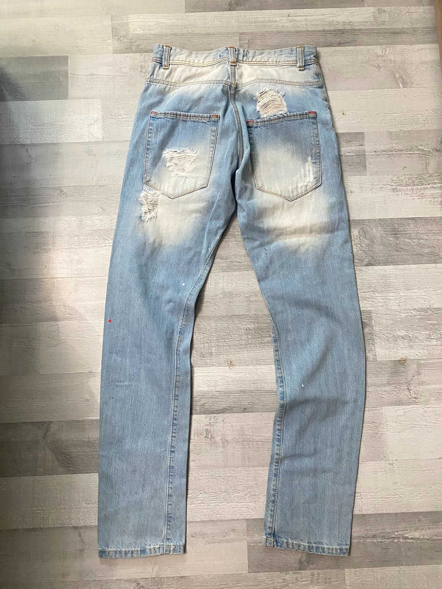 Spodnie jeansowe męskie z przetarciami dziurami proste straight M