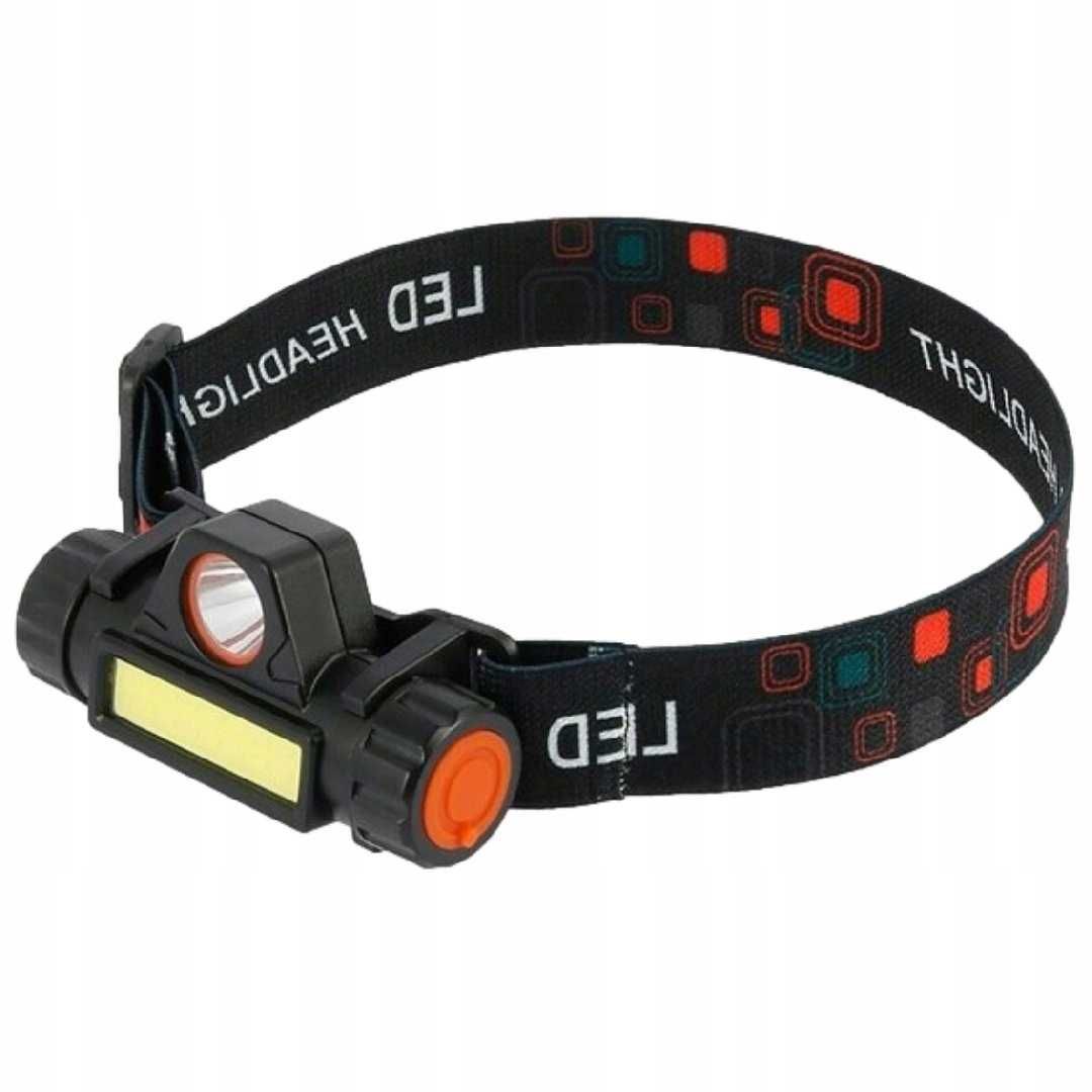 Latarka czołowa LED + COB, 4 tryby, akumulator USB, z magnesem