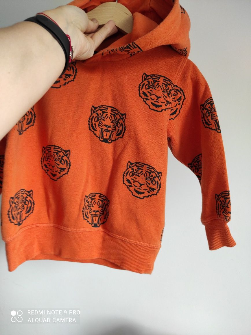 Bluza z kapturem H&m 92 pomarańczowa w tygrysy