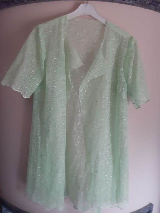 Koronka prl bluzka seledyn siatka narzutka bolerko urokliwa vintage bo