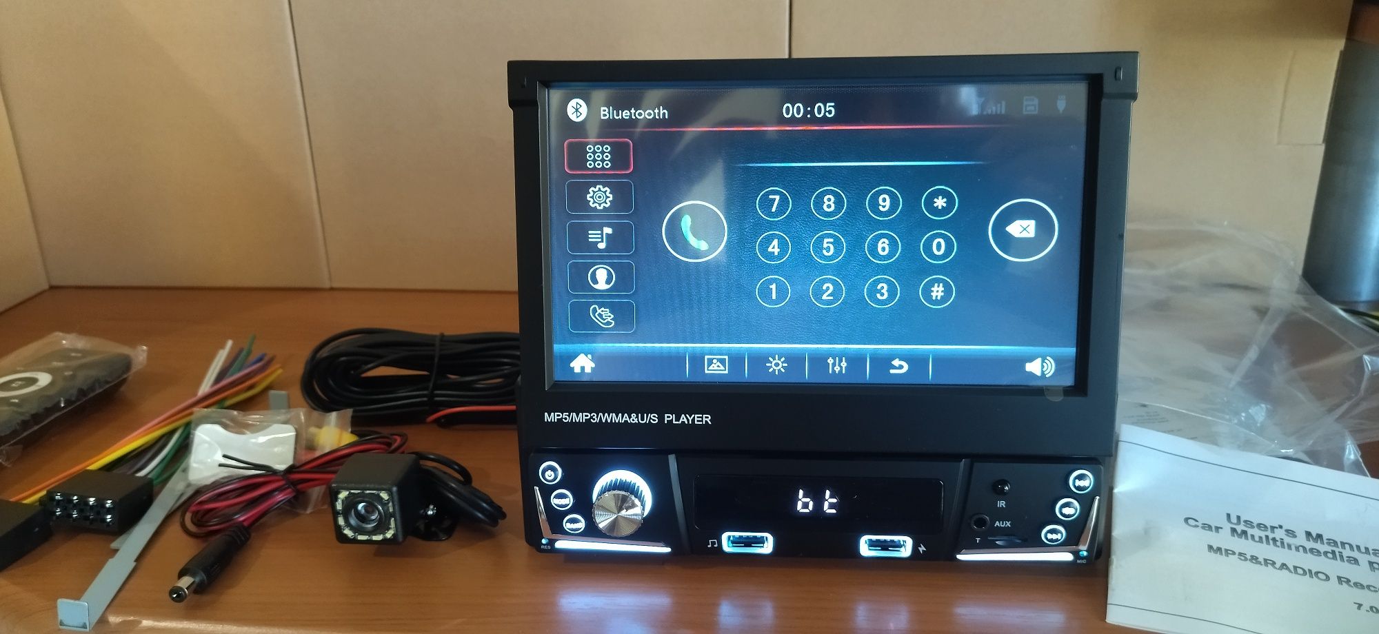 Rádio 1 din retráctil (touch screen,MP5, Bluetooth , USB, Mirror Link,
