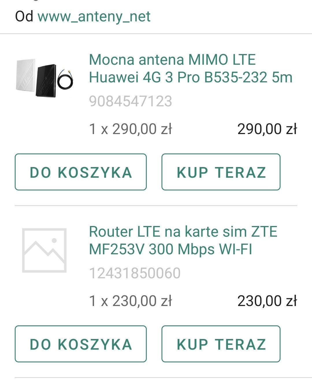Antena LTE zewnętrzna plus router ZTE