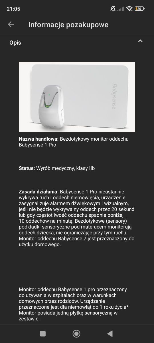 Monitor oddechu babysense 1 pro