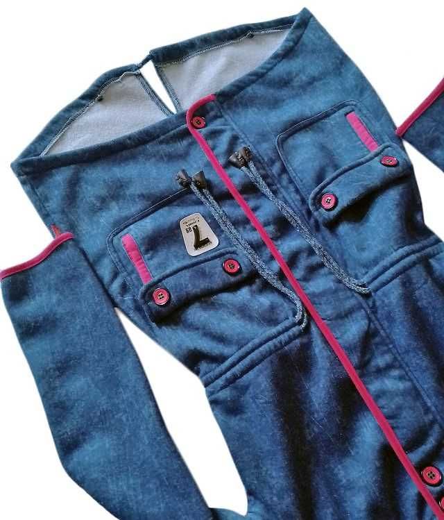 LHD by Leeson kurtka ciepła bluza dżersej denim kaptur r. M