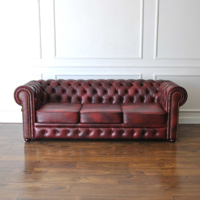 Sofa pikowana chesterfield skórzana 3,5 os. 235cm kanapa skóra