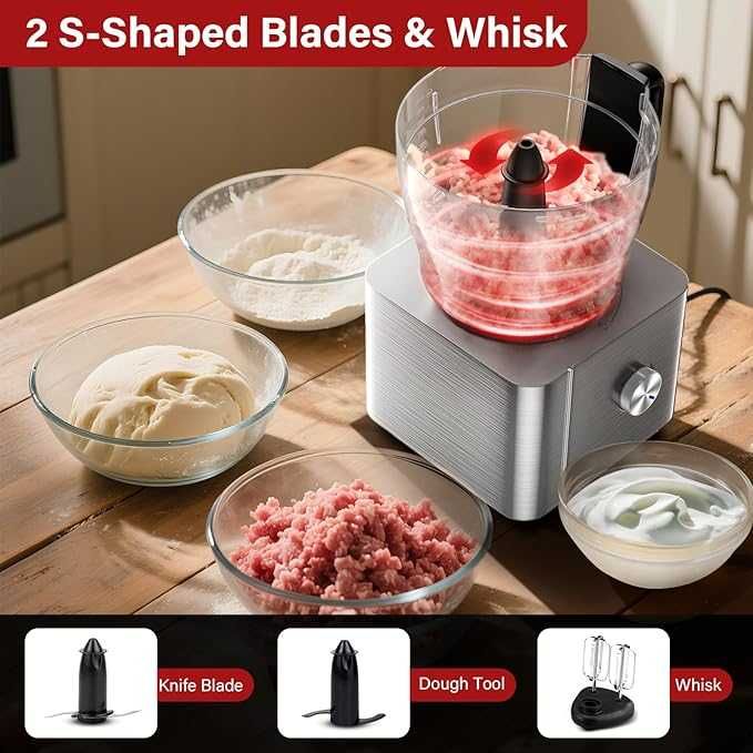SNDOAS Robot kuchenny 1100 W, 3,2 l, mikser, rozdrabniacz, srebny