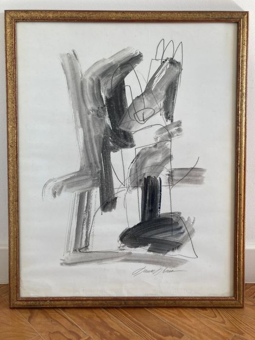 Quadro Contemporâneo com Moldura Dourada - Artista Brasileiro