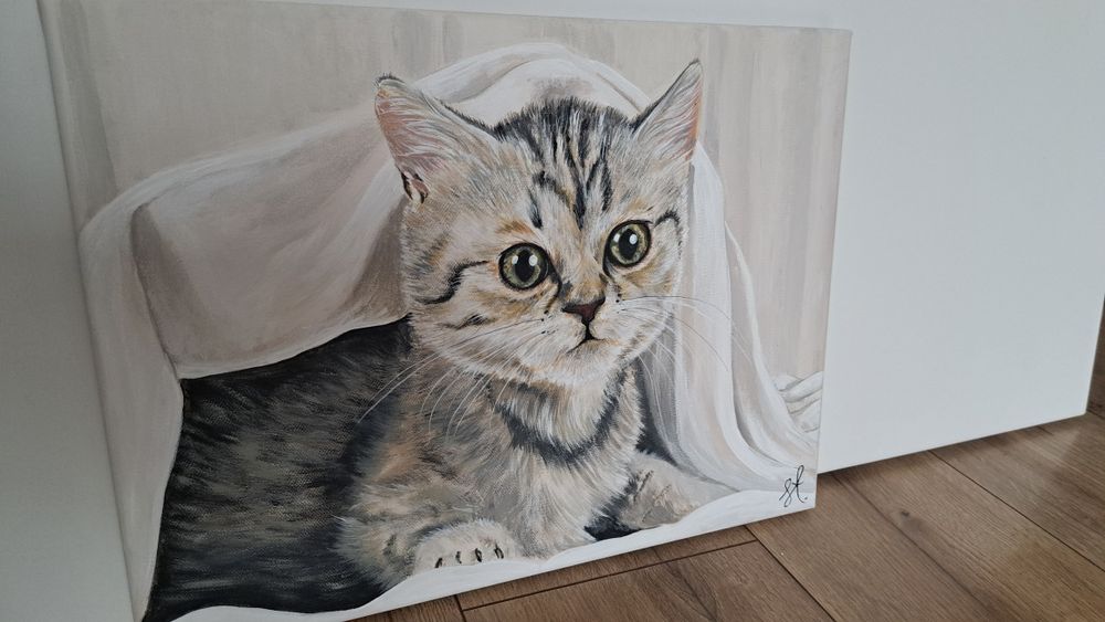 Obraz ręcznie malowany Kot handmade