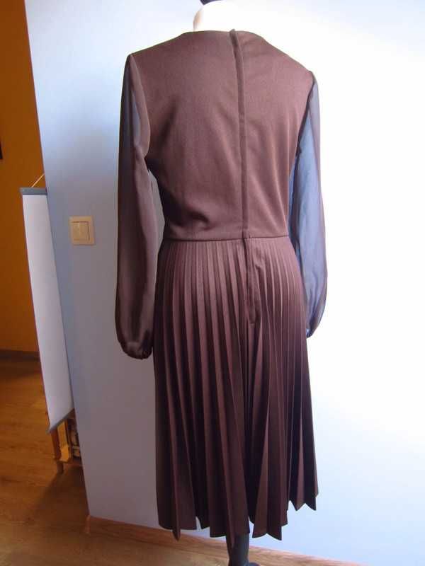 Sukienka rarytas z aplikacją vintage retro lata 70 plisowana bufki