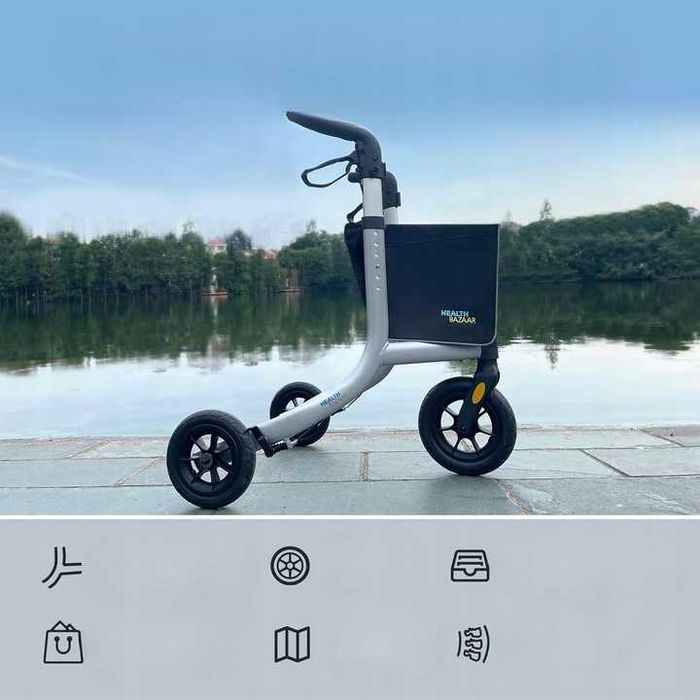 Chodzik 3-Kołowy Dla Seniorów, Lekki Składany Z Odpinaną Tacą I Torbą