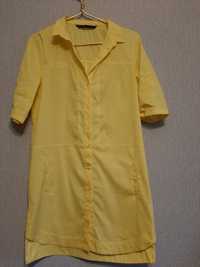 Стильное платье- рубашка ZARA- желтого цвета-Идеальное!