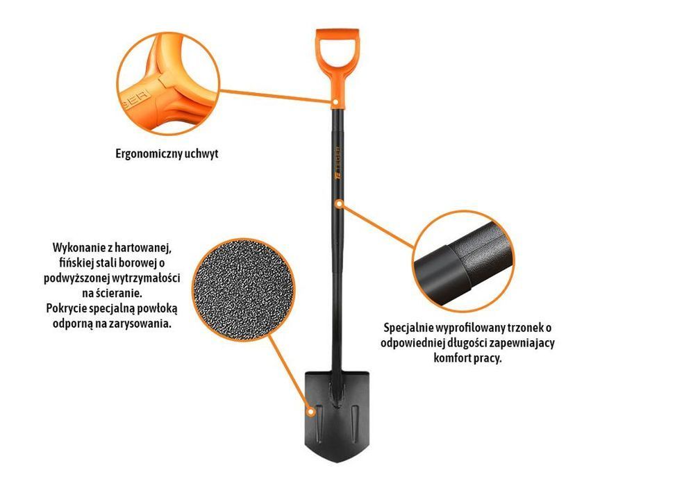 Szpadel szpiczasty na metalowym trzonku / TEGER