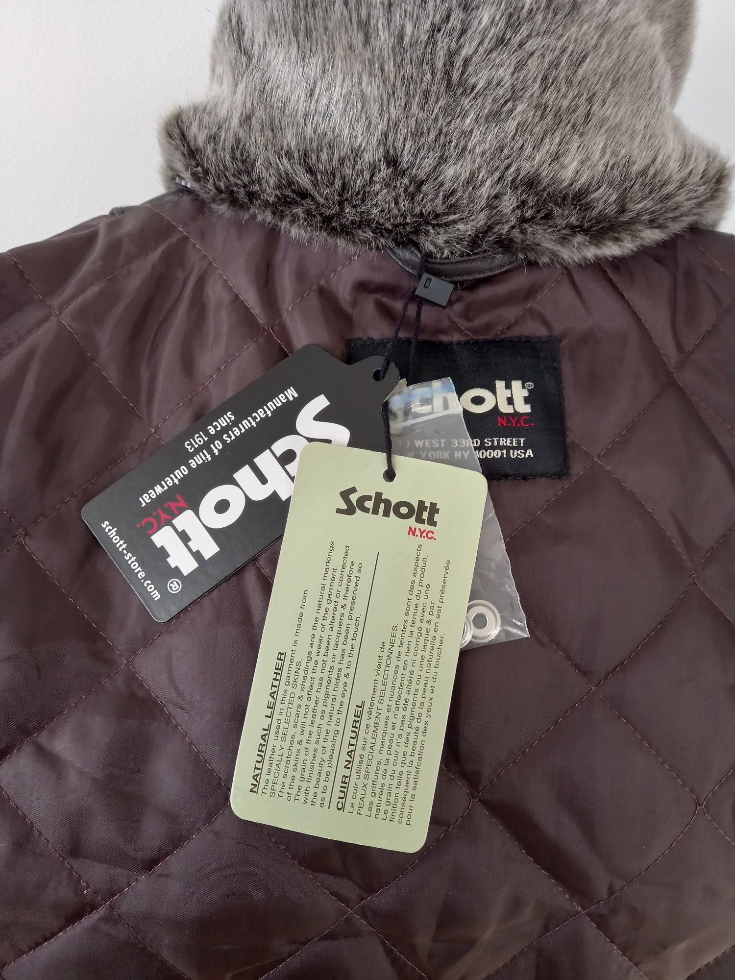 Schott kurtka bomber ze skóry naturalnej w kolorze brązowym  oryg. L