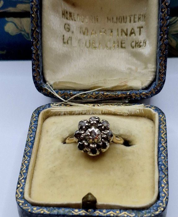 Antyk pierścionek XIX w złoto 18 k srebro diamenty 0.34ct r.12 wycena