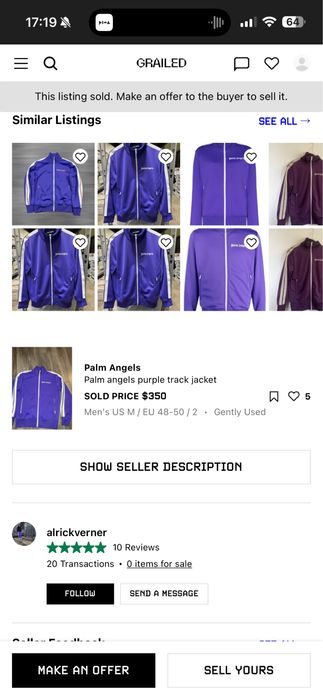 Олімпійка зіпка Palm Angels purple Track Jacketзіп худі Фіолетова