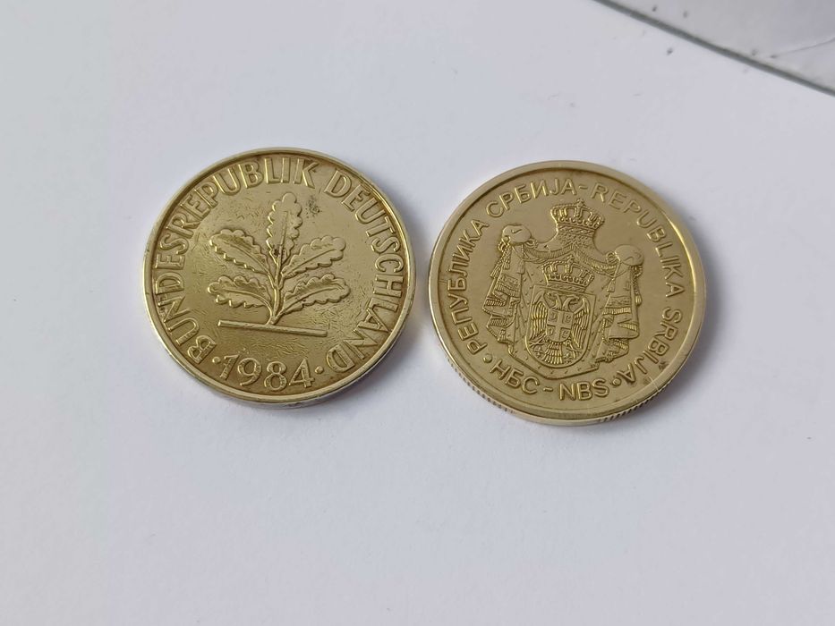 10 pfennig Німеччина 1984 рік. 2 dinara Сербія 2013 рік