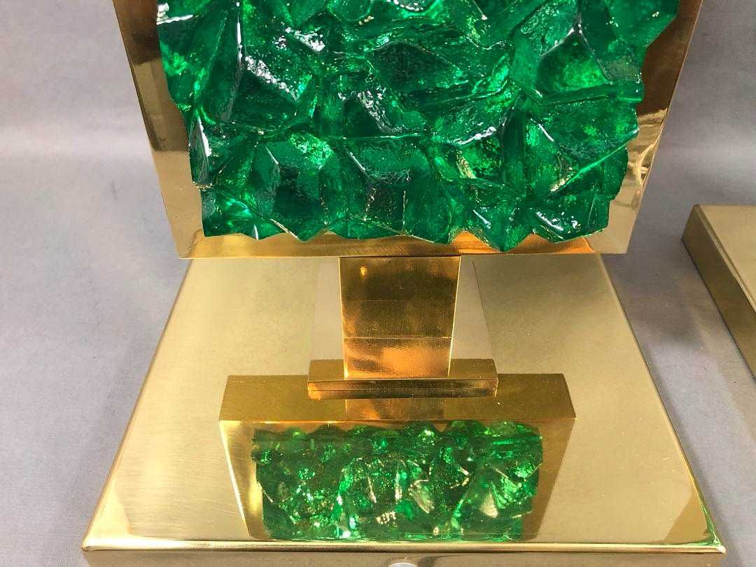 Par de Candeeiros Gianluca Fontana Vidro Verde Murano, Itália Séc. XXI