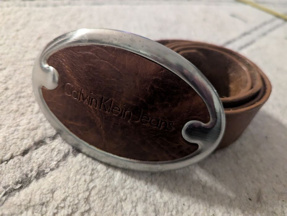 Pasek brązowy skórzany Calvin Klein