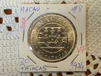 Macau - moeda em prata de 20 patacas de 1974 (VF)