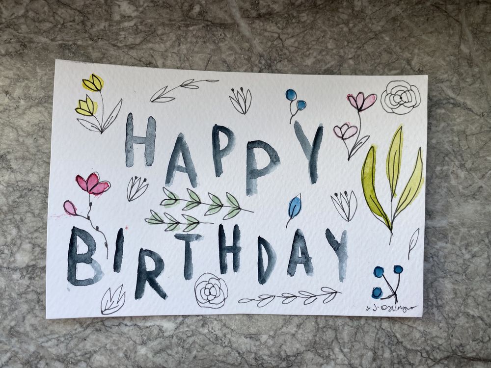 Kartka urodzinowa happy birthday kwiaty boho handmade