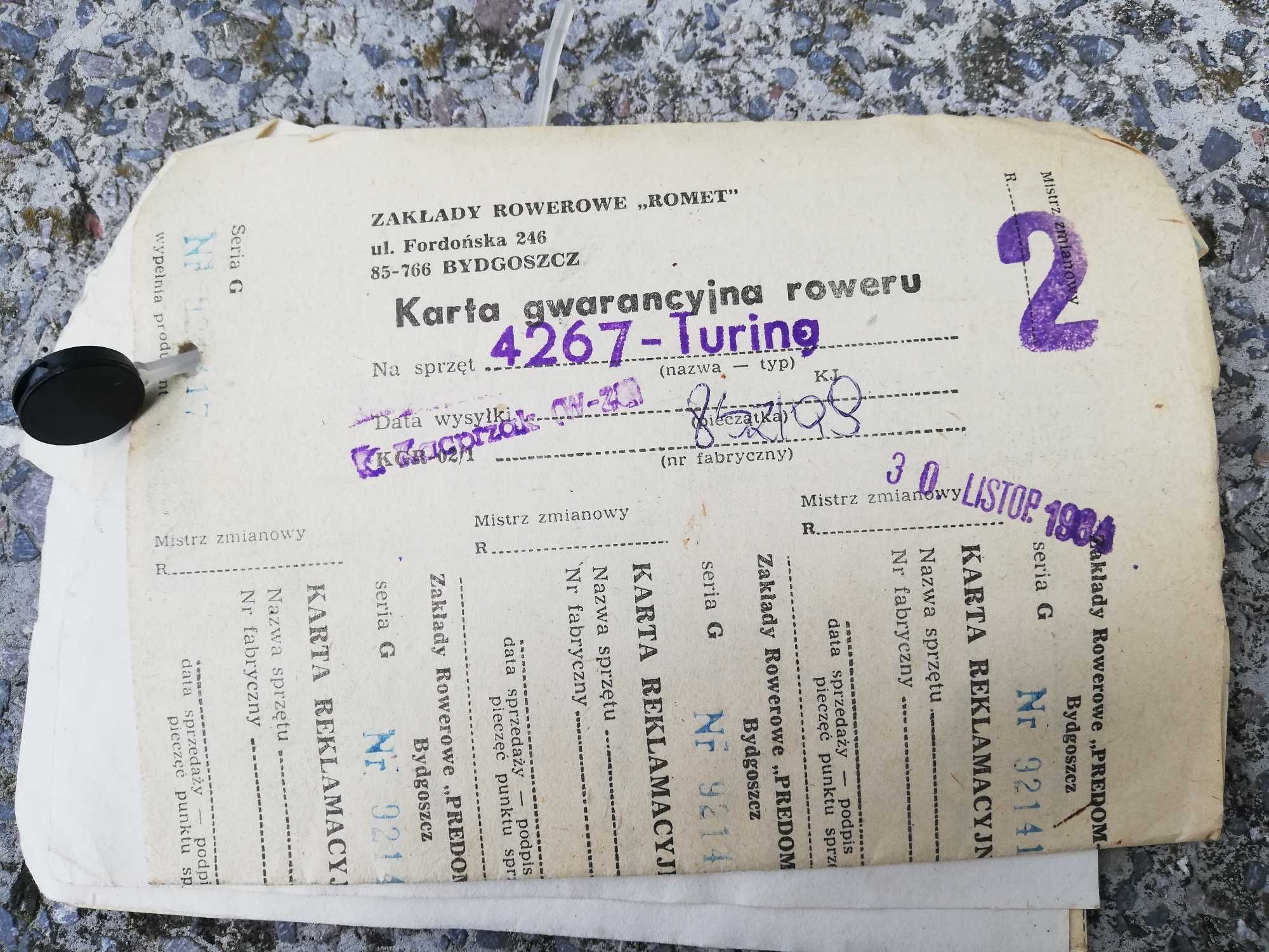 Instrukcja Obsługi Rowerów karta gw. ROMET IOR-02 TURING 2 zabytek PRL