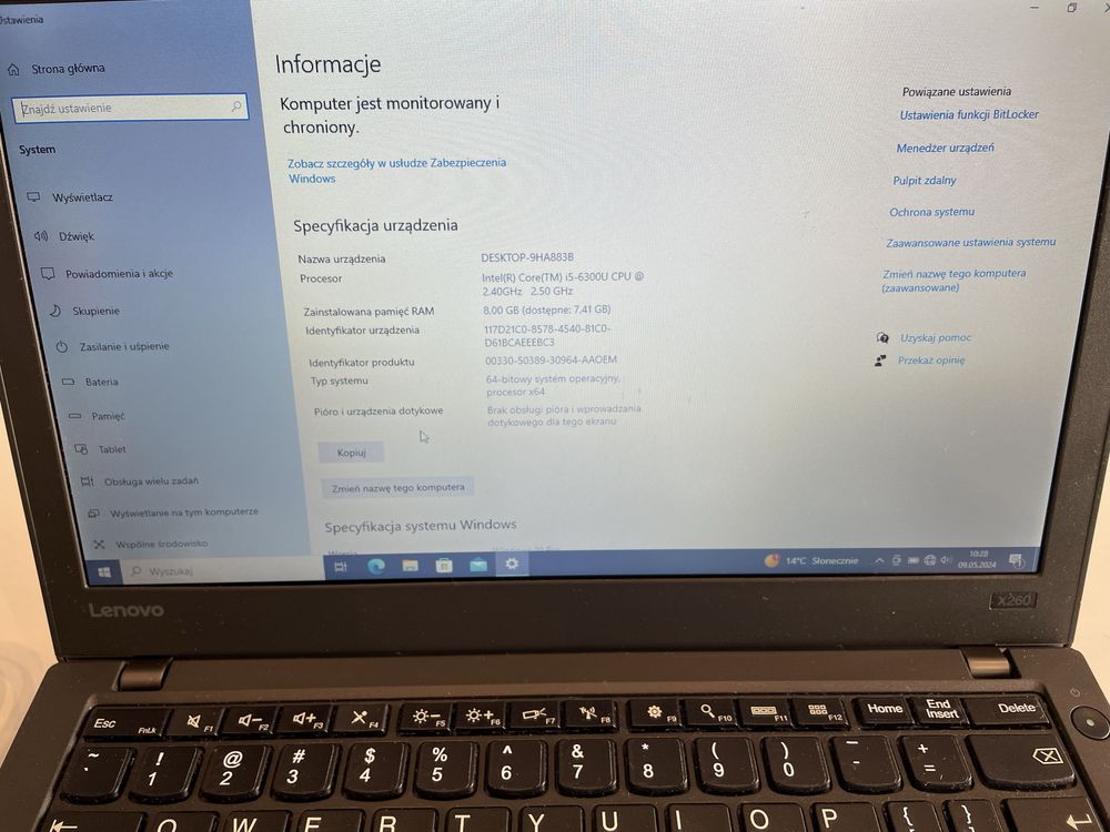 Notebook lenovo X260 intel i5-6300 / 12,5” super stan/ bateria 12godz