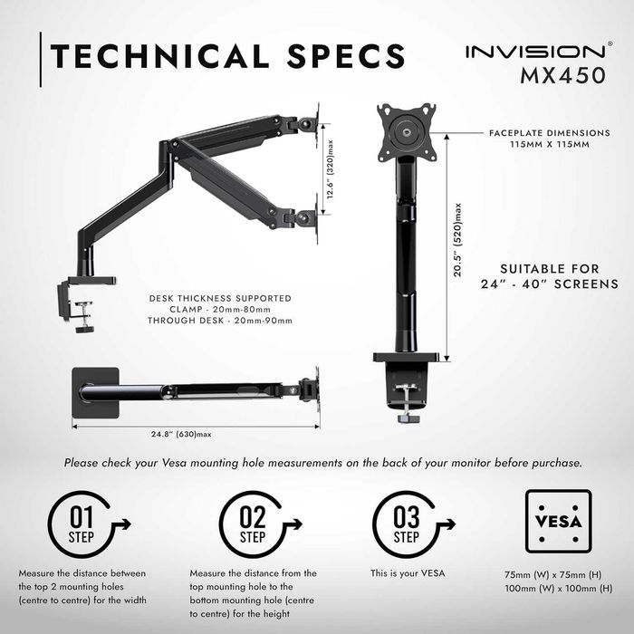 **NOVO** Invision Suporte de braço para monitor de ecrã de 24 - 40"