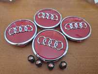 Dekielki Dekiel w alu felgi Audi czerwone z chromem A3 A4 A5 A6 A7 A8