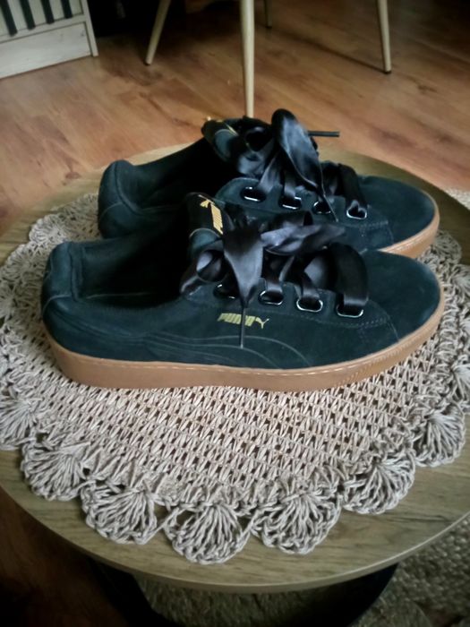 Puma buty czarne brąz platforma welur