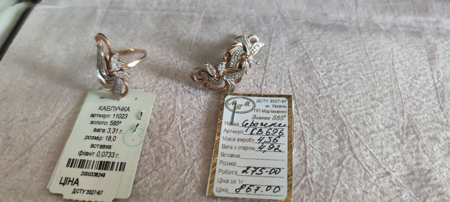 Золото 585 сережки кольцо
