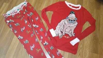 Пижама с собачками красная Мопс на 10лет хлопок