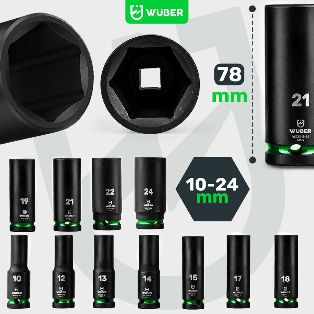 Zestaw NASADEK UDAROWYCH 11el 1/2" 6-KĄTNE DŁUGIE NASADKI 10-24mm 2207