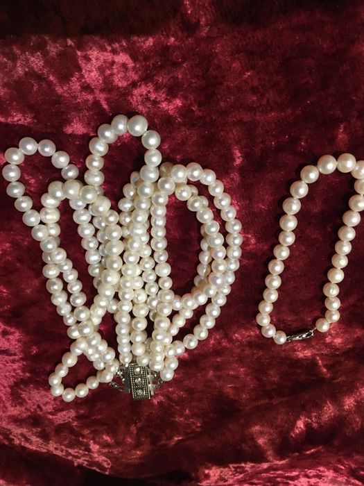 Винтажный очень красивый набор бусы и браслет натуральный жемчуг