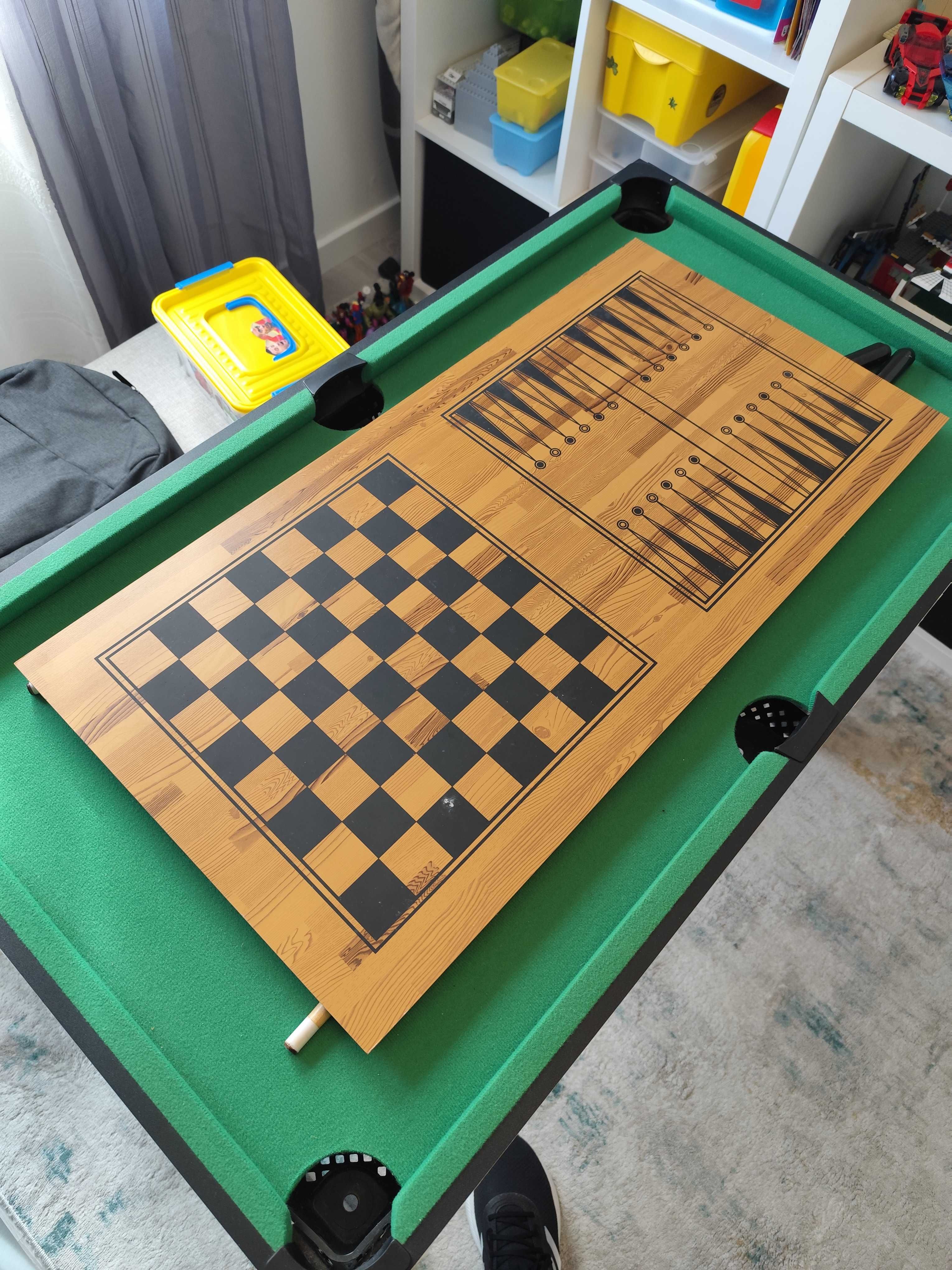 Mesa 4 em 1: Matraquilhos, Bilhar e Air Hockey e jogos tabuleiro