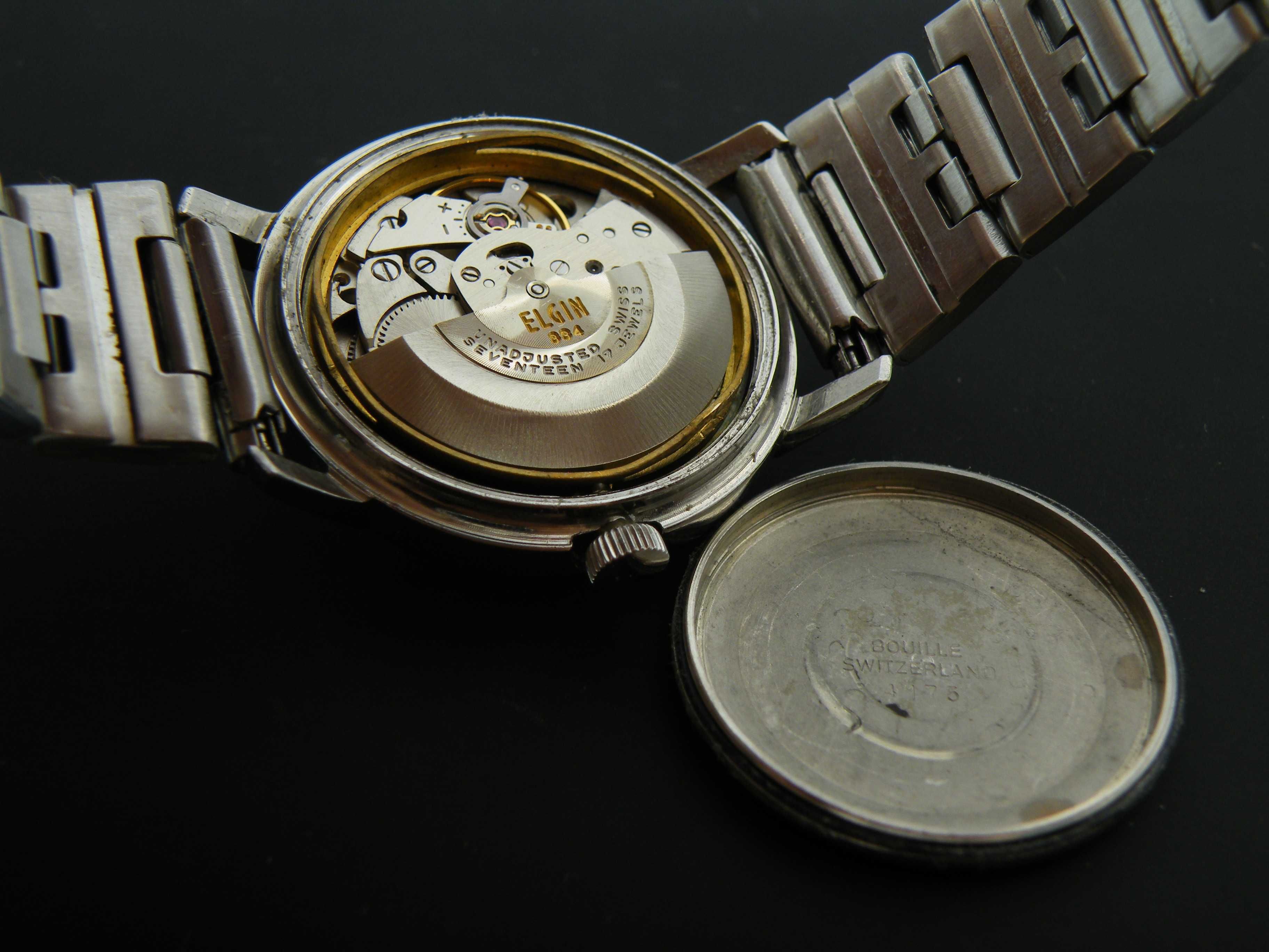 Elgin Automatic Vintage z Czarną Tarczą w Stalowej Kopercie