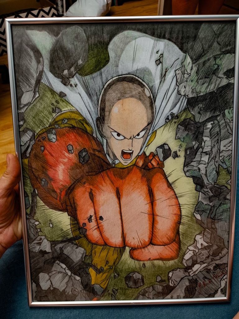 Rysunek one punch man Saitama anime