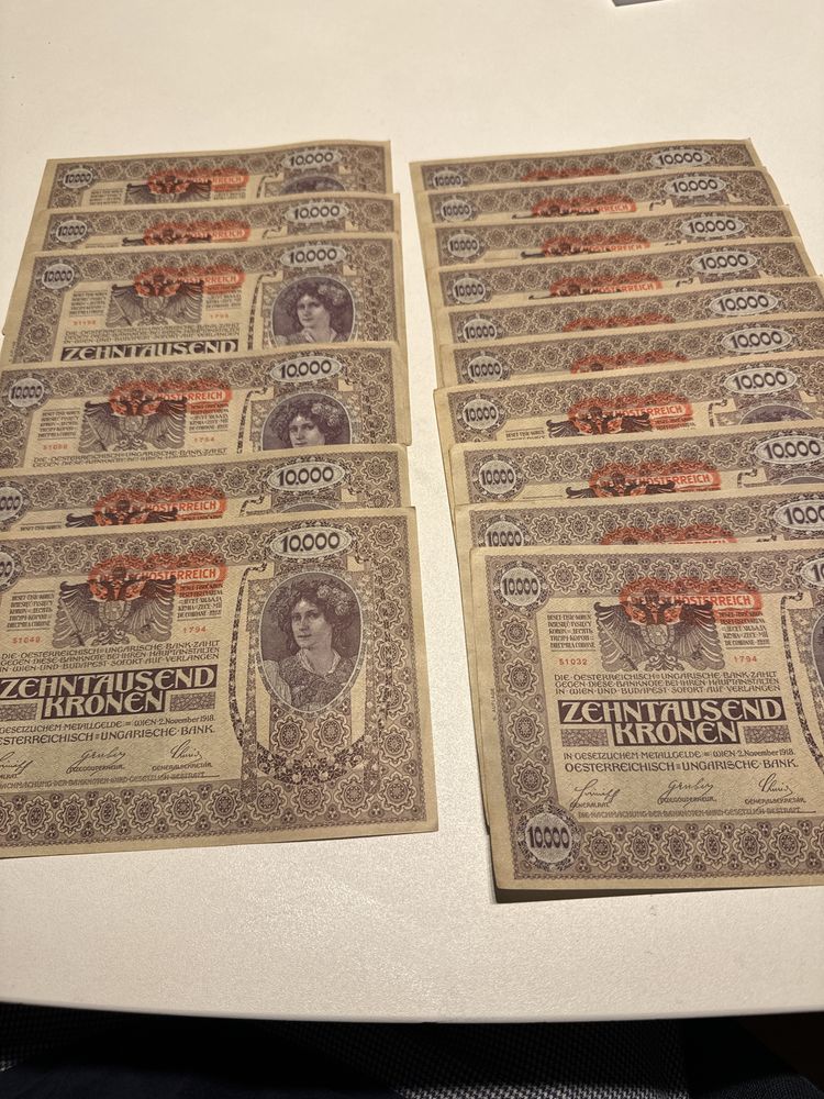 16 Notas de 10000 coroas Austriacas 1918