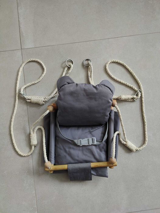 MAMOI skandynawska huśtawka drewniana dla dzieci i niemowląt, szara