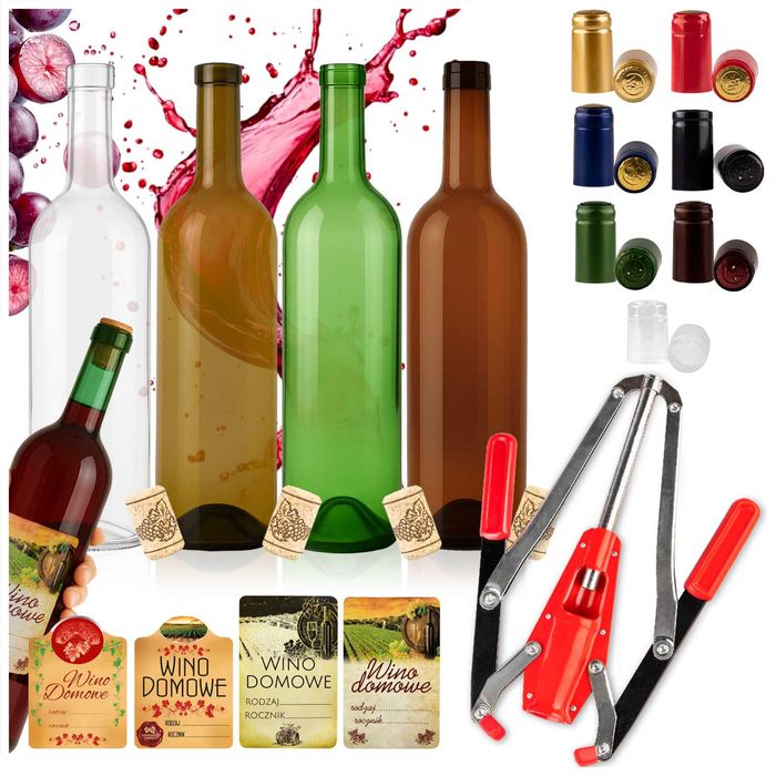 40x butelka BORDEAUX 750 ml + korki + etykiety + kapturki + korkownica