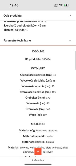 Narożnik modułowy welurowy micadoni margo XL
