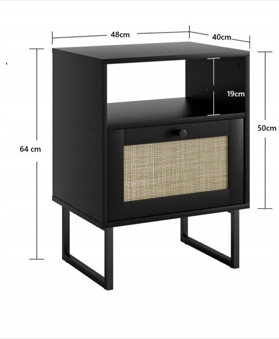 Szafka nocna z rattanem, czarna
