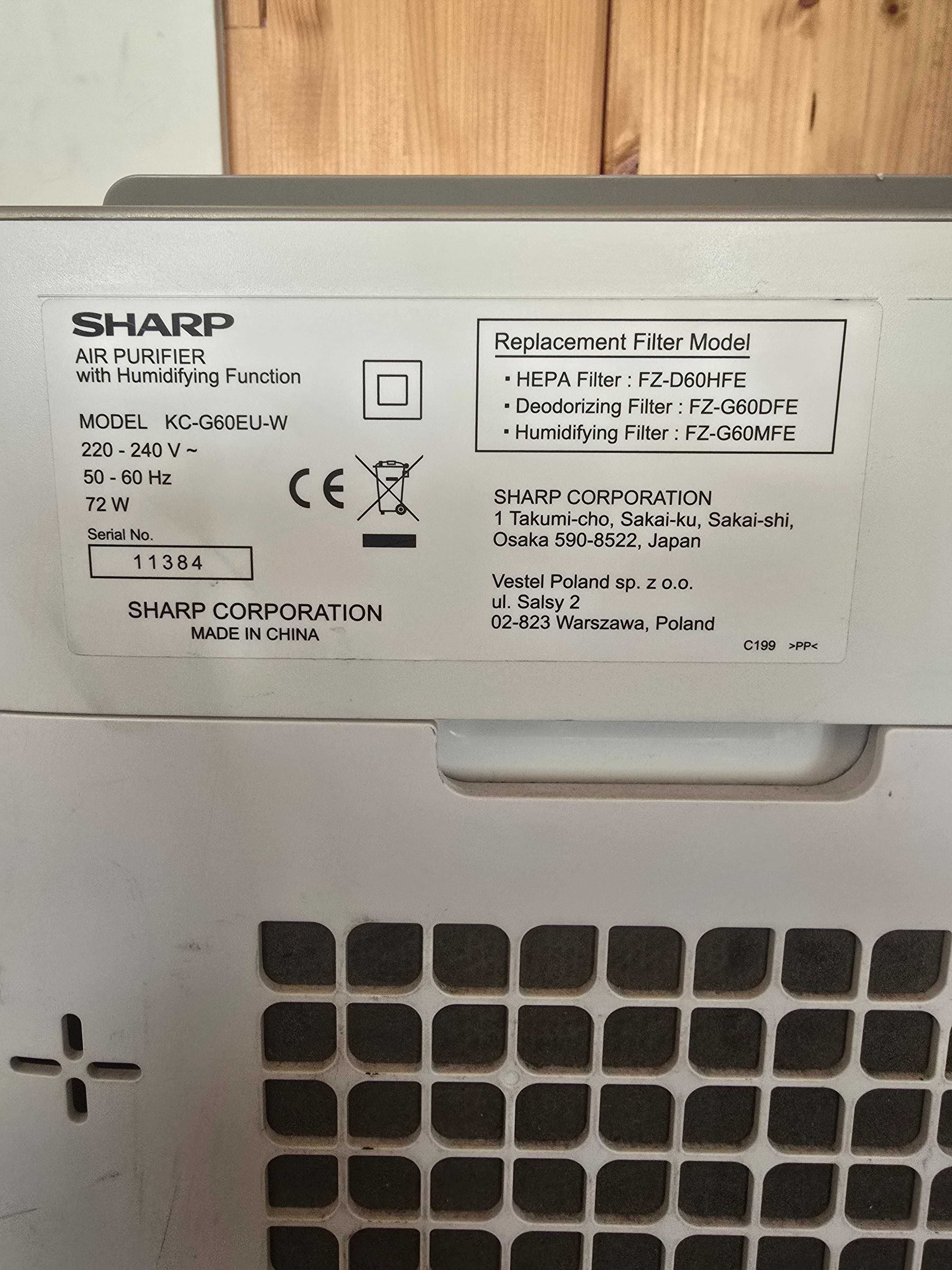 Oczyszczacz jonizator powietrza z nawilżaczem Sharp KC-G60EUW