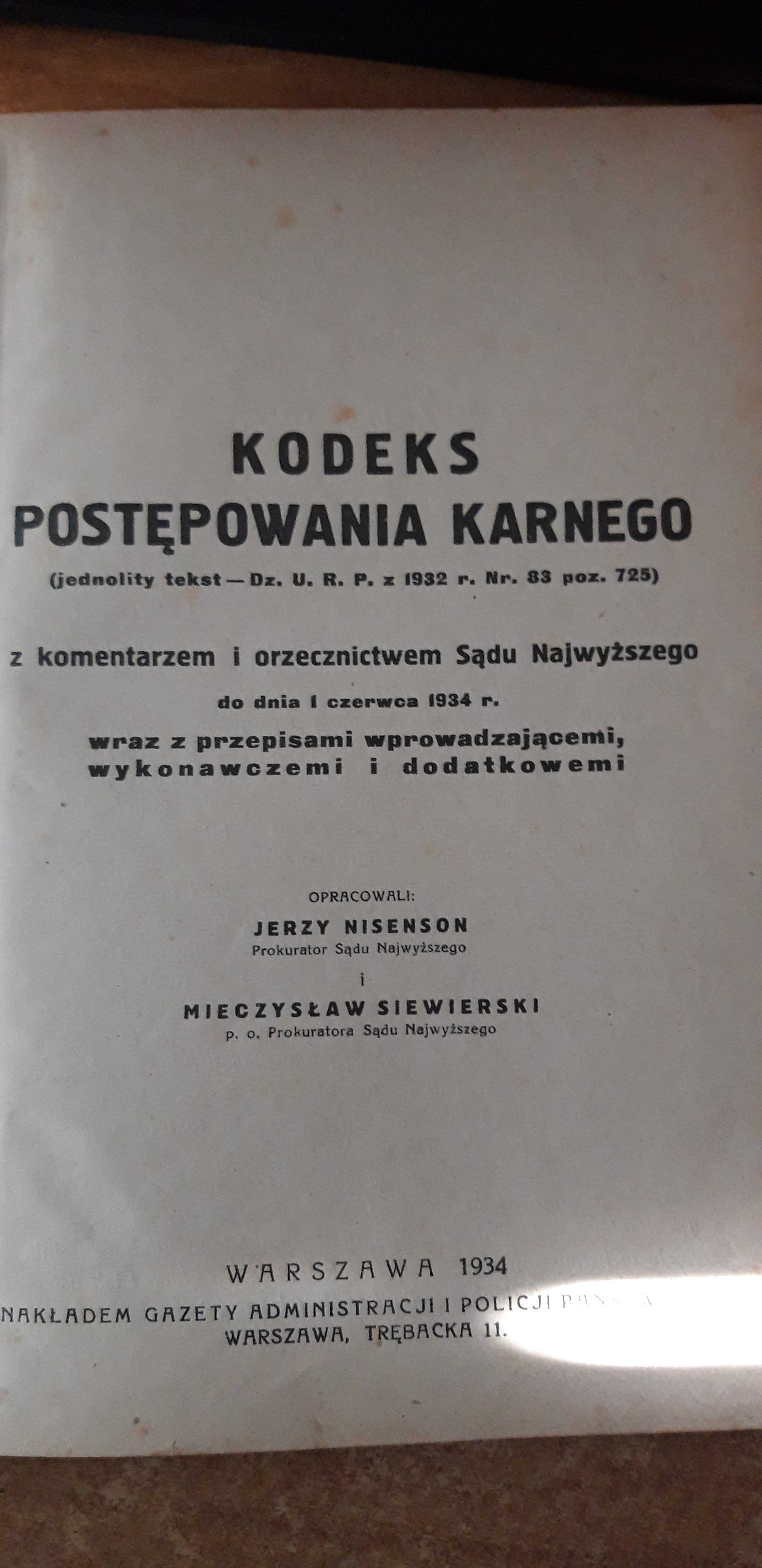Kodeks Postępowania Karnego z komentarzem -NISENSON- W-wa 1934, opr.