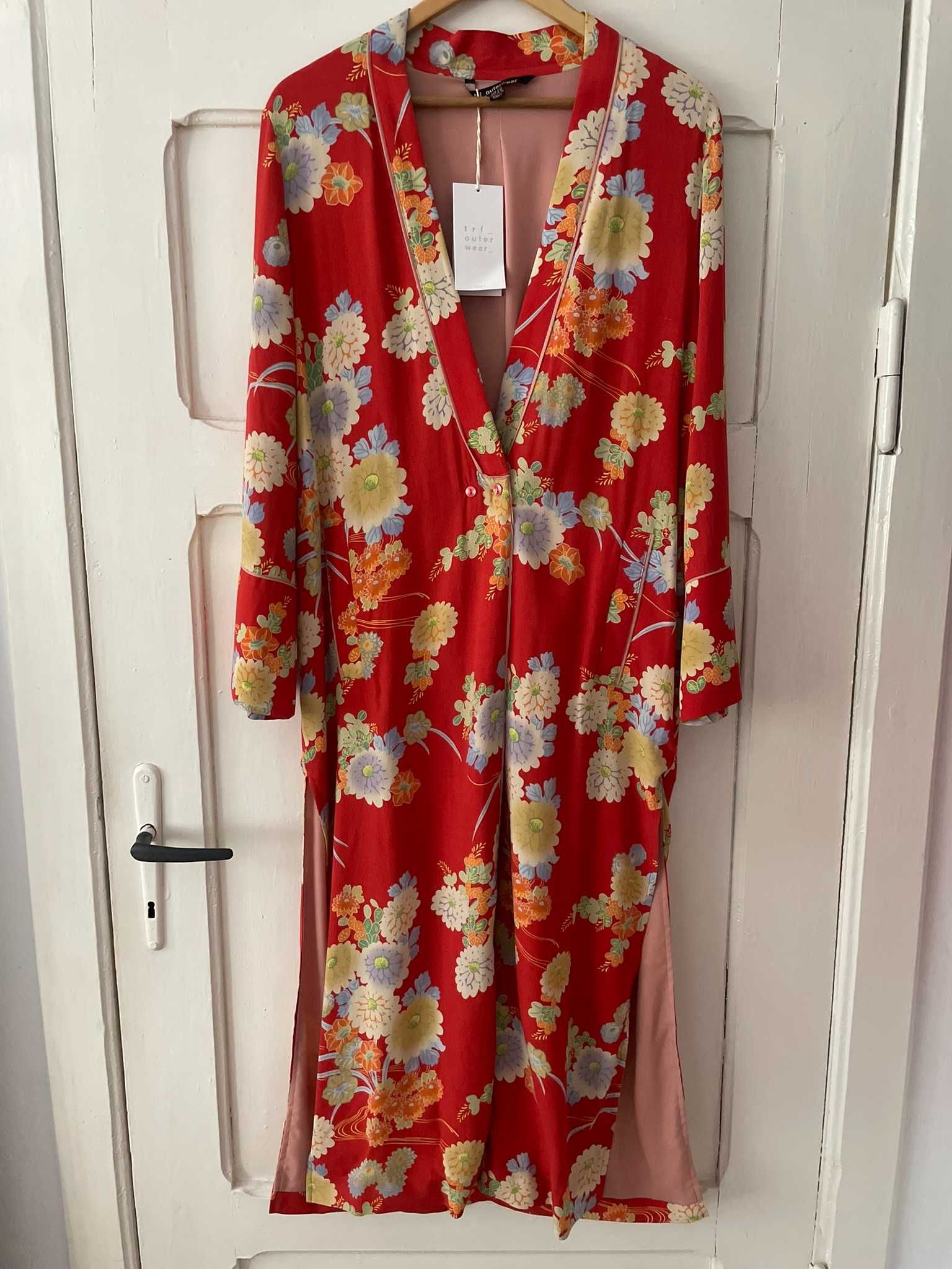 ZARA trf kimono kolorowe kwiaty boho hippie bohemian maxi nowe S M